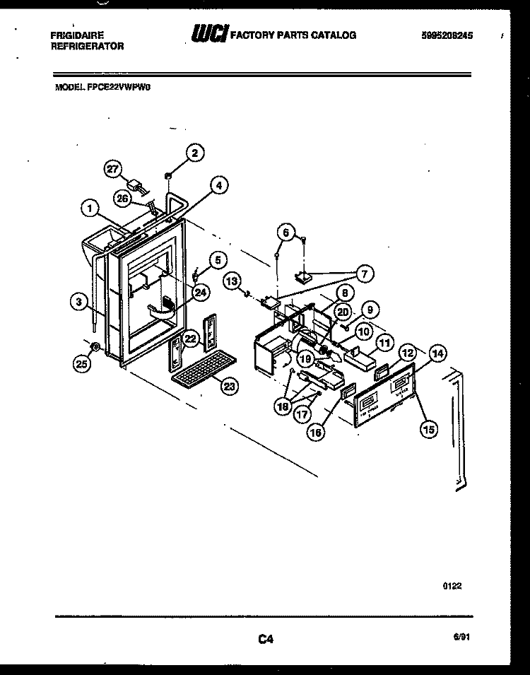 ICE DOOR, DISPENSER AND WATER TANKS Diagram and Parts List for FPCE22VWPL0  Frigidaire Refrigerator