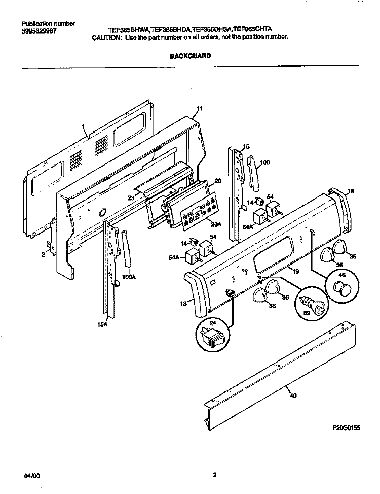 BACKGUARD Diagram and Parts List for TEF365BHDA  Tappan Range