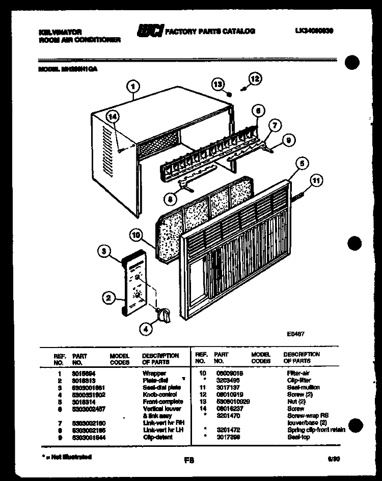 CABINET PARTS Diagram and Parts List for MH206H1QA  Kelvinator Air Conditioner
