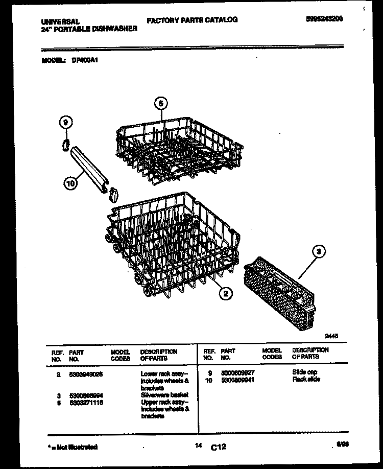 RACKS AND TRAYS Diagram and Parts List for DP400A1  Frigidaire Dishwasher