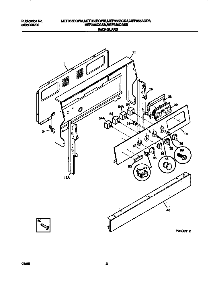BACKGUARD Diagram and Parts List for MEF365CGSB  Gibson Range