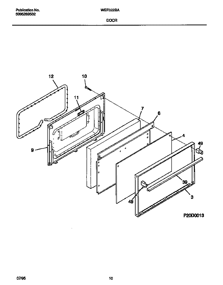 DOOR Diagram and Parts List for WEF322SAWC  Frigidaire Range