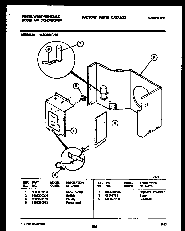 ELECTRICAL PARTS Diagram and Parts List for WAC051P7Z2  Frigidaire Air Conditioner
