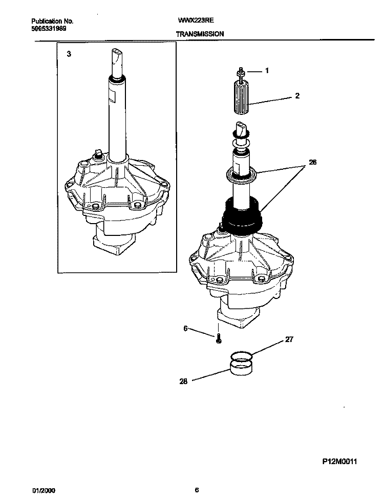 P12M0008 TRANSMISSION Diagram and Parts List for WWX223RED0  Frigidaire Washer