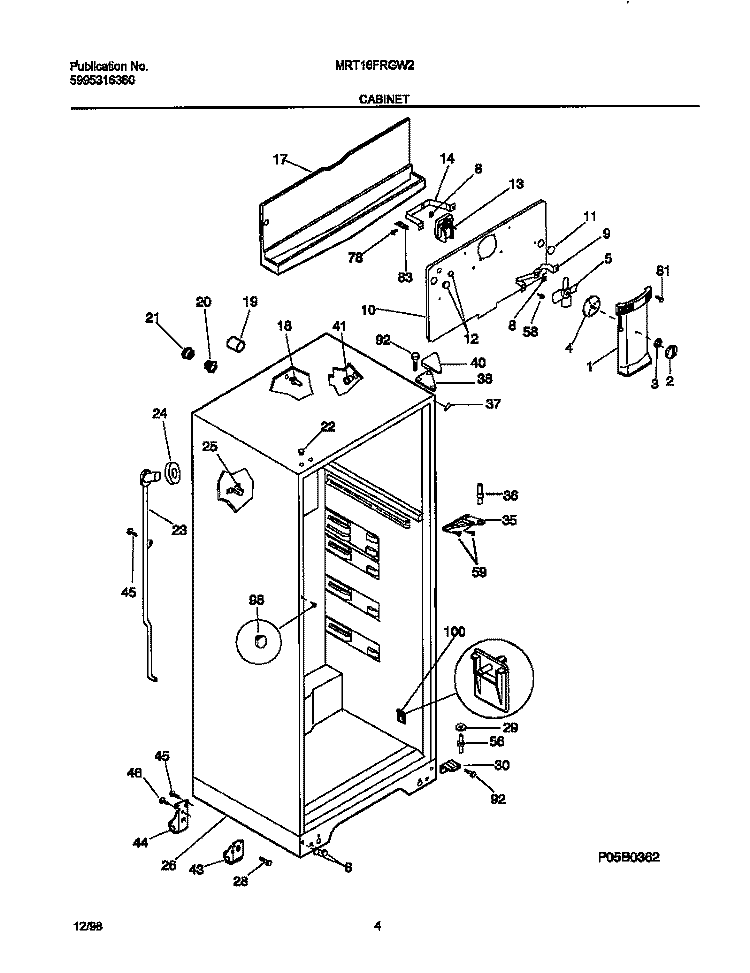 CABINET Diagram and Parts List for MRT16FRGW2  Frigidaire Refrigerator