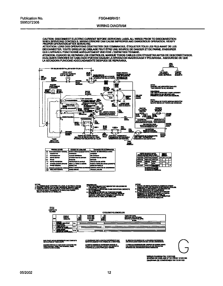 131911100 WIRING DIAGRAM Diagram and Parts List for FSG446RHS1  Frigidaire Dryer