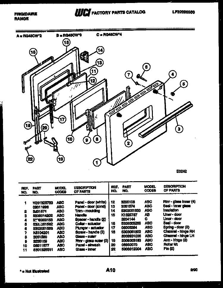 DOOR PARTS Diagram and Parts List for RG45CL4  Frigidaire Range