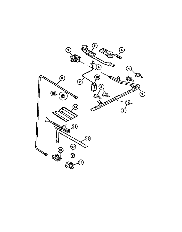 BURNERS, IGNITORS, CONTROLS Diagram and Parts List for GCG34BNL1  Frigidaire Range