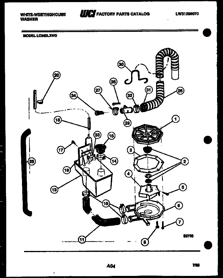 DRAIN AND RECIRCULATE PARTS Diagram and Parts List for LC550LXW0  Frigidaire Washer