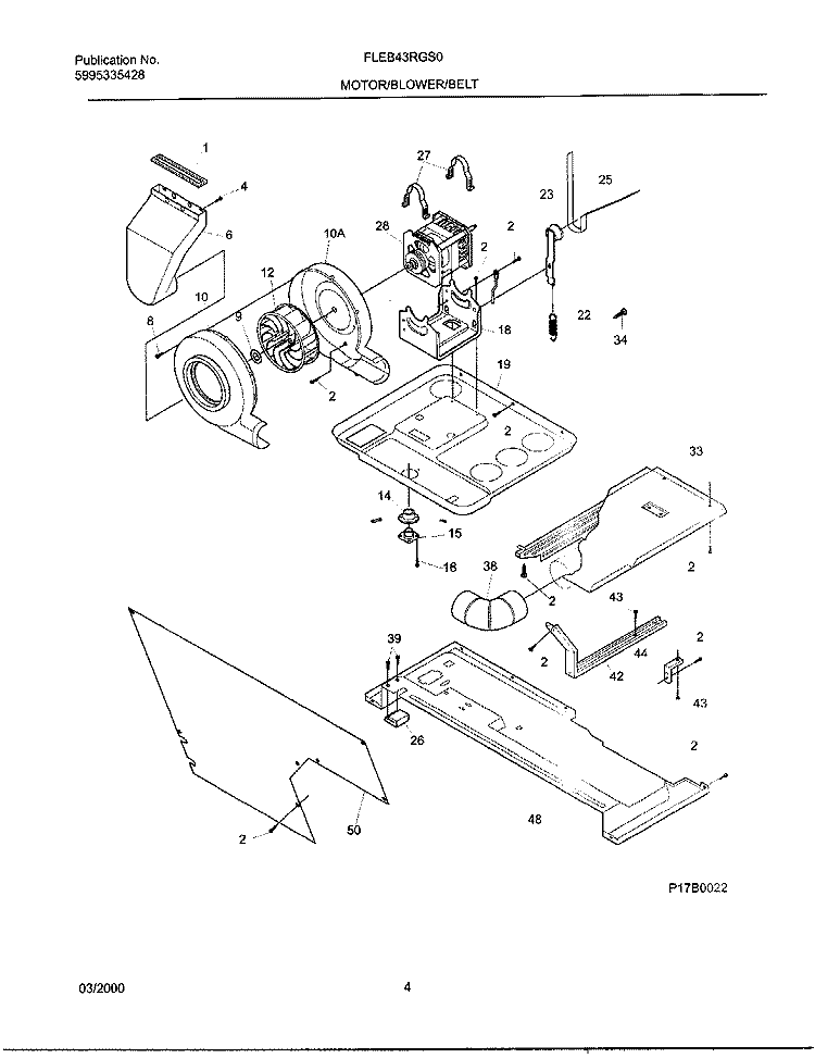 MOTOR / BLOWER / BELT Diagram and Parts List for FLEB43RGS0  Frigidaire Washer Dryer Combo