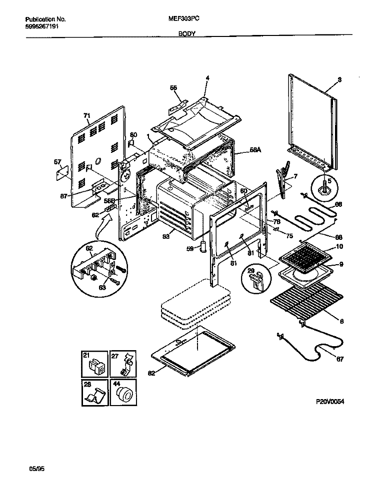 BODY Diagram and Parts List for MEF303PCWB  Tappan Range