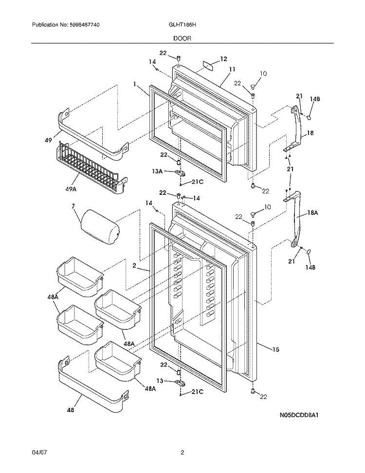 DOOR Diagram and Parts List for GLHT186HQ2  Frigidaire Refrigerator