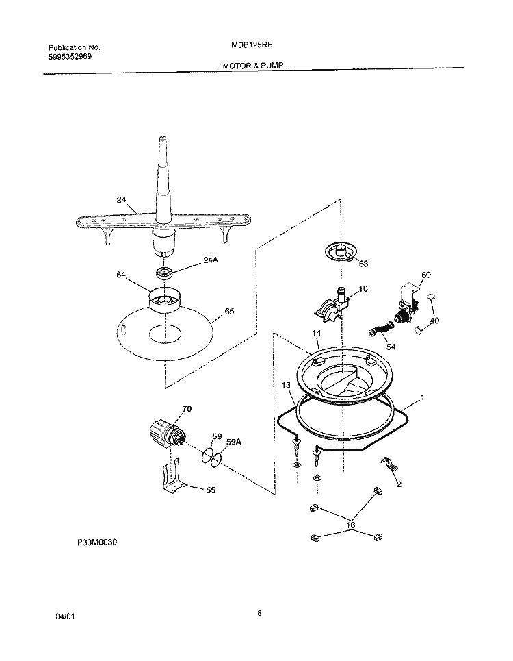 MOTOR & PUMP Diagram and Parts List for MDB125RHD2  Uni Dishwasher