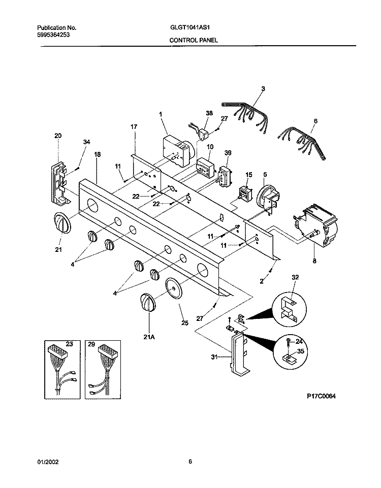 CONTROL PANEL Diagram and Parts List for GLGT1041AS1  Frigidaire Washer Dryer Combo