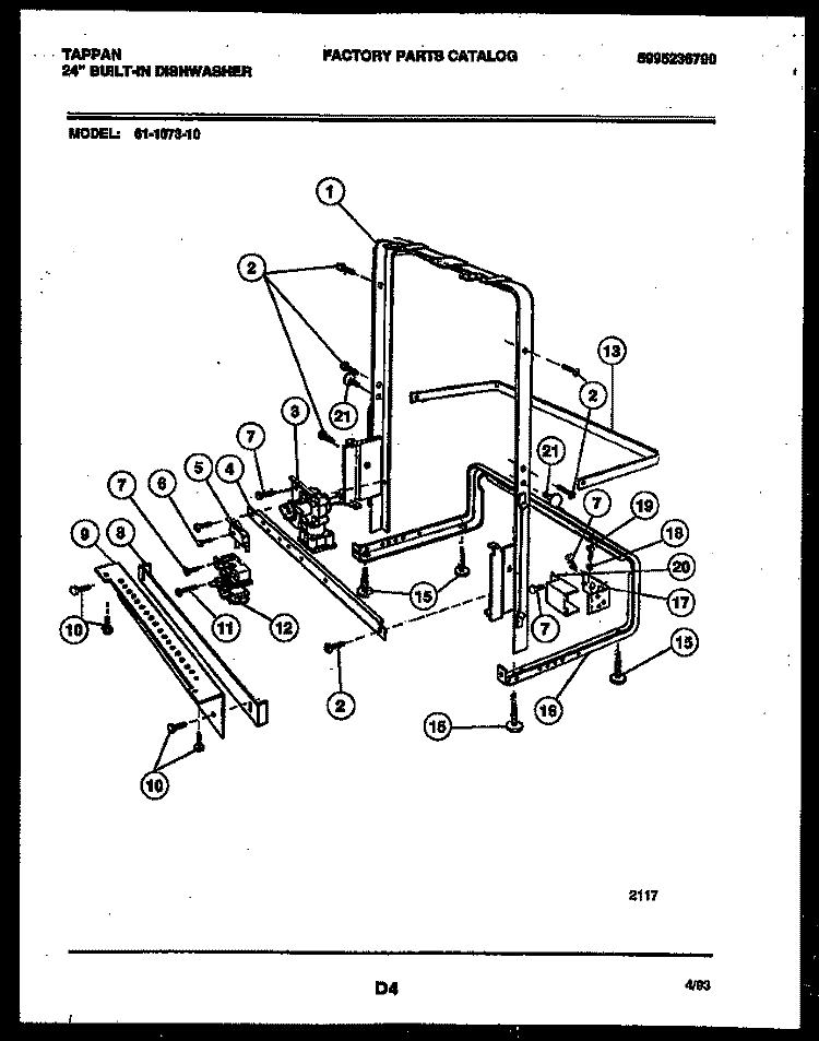 POWER DRY AND MOTOR PARTS Diagram and Parts List for 61-1073-10-00  Tappan Dishwasher