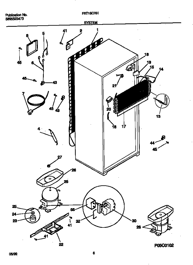 SYSTEM Diagram and Parts List for FRT16CRHD1  Frigidaire Refrigerator