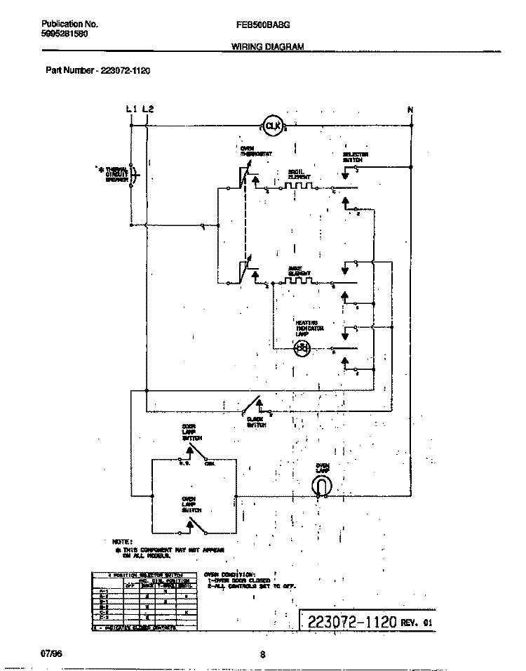 WIRING DIAGRAM Diagram and Parts List for FEB500BABG  Frigidaire Wall Oven