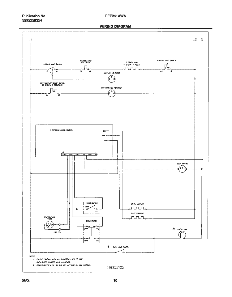 WIRING DIAGRAM Diagram and Parts List for FEF361AWA  Frigidaire Range