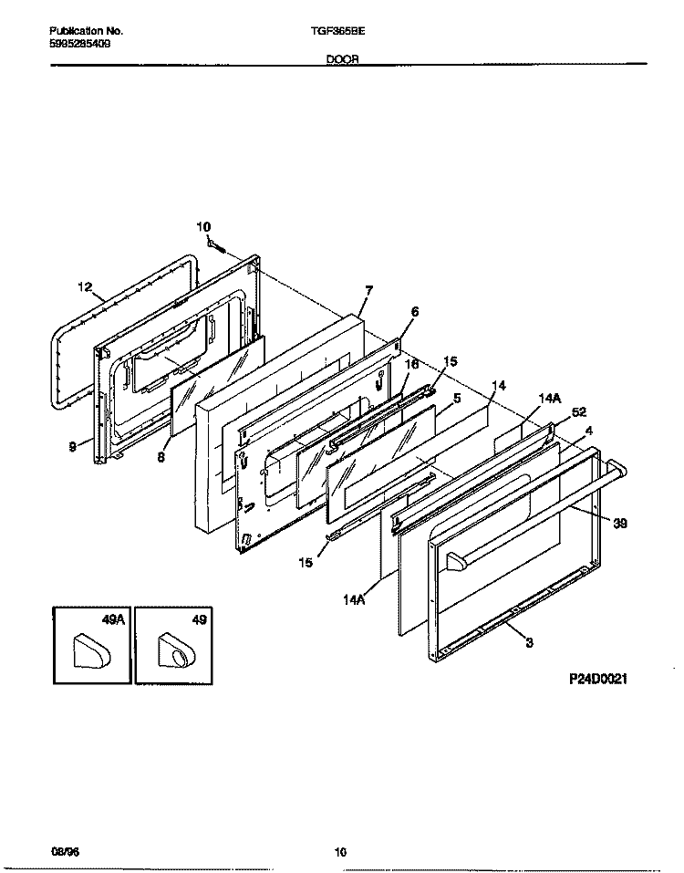 DOOR Diagram and Parts List for TGF365BEDA  Tappan Range