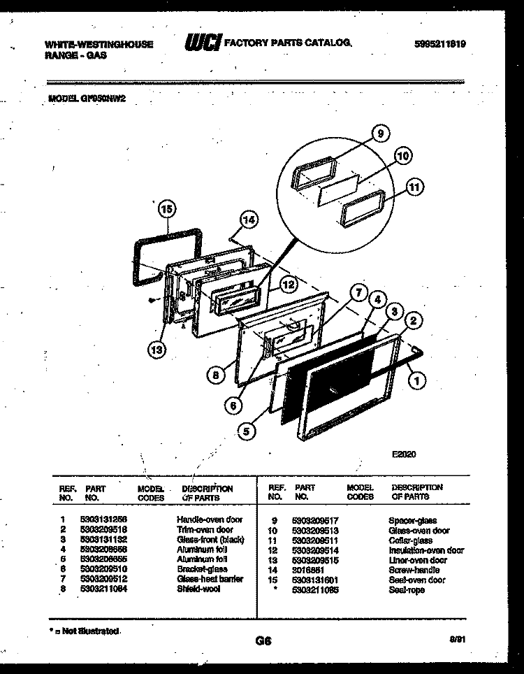 DOOR PARTS Diagram and Parts List for GF950ND2  Frigidaire Range