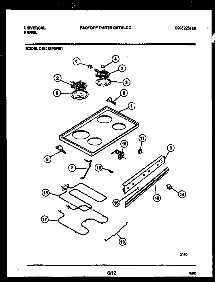 COOKTOP AND BROILER PARTS Diagram and Parts List for CE301SP2D01  Uni Range