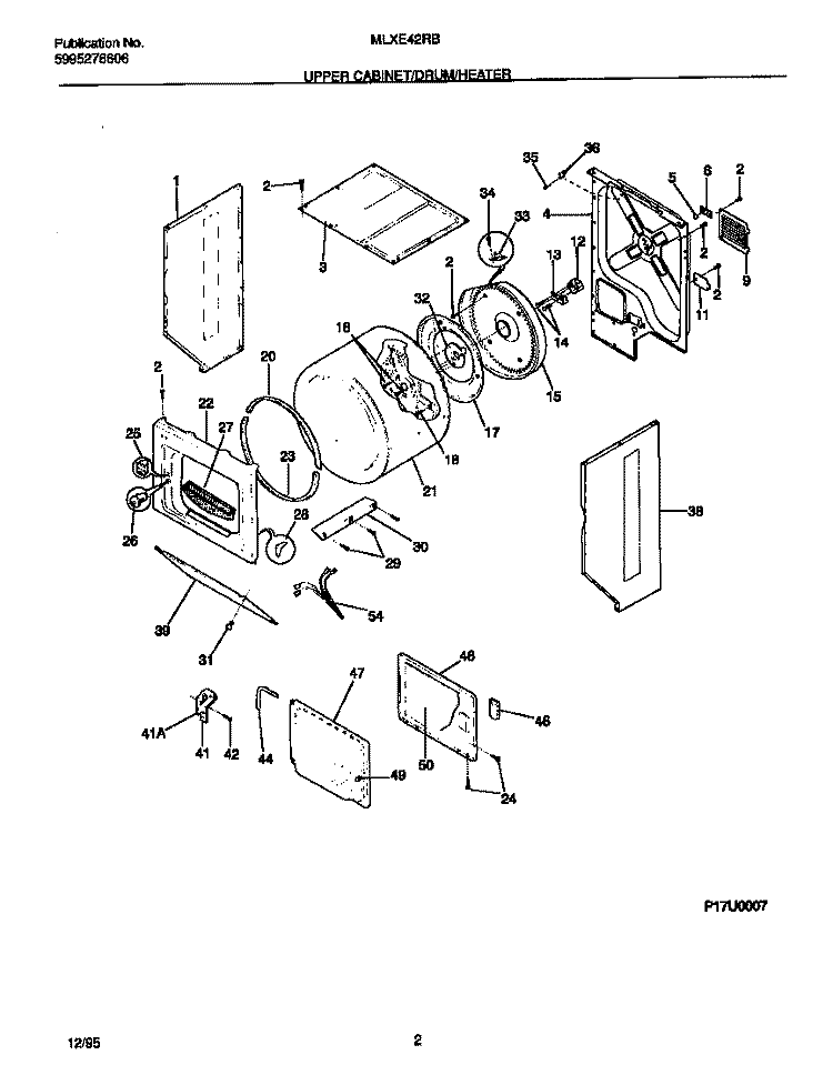 UPPER CABINET / DRUM / HEATER Diagram and Parts List for MLXE42RBD3  Frigidaire Washer Dryer Combo