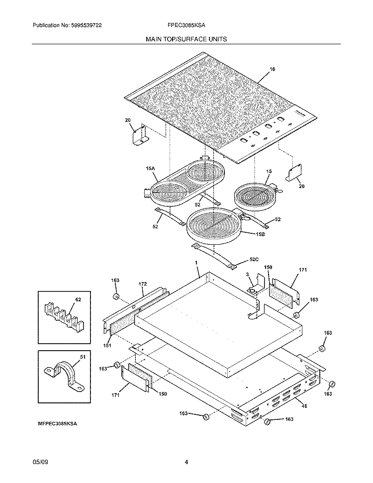 MAINTOP Diagram and Parts List for FPEC3085KSA  Frigidaire Cooktop
