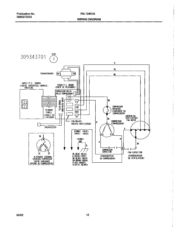 WIRING DIAGRAM Diagram and Parts List for FAL104K1A3  Frigidaire Air Conditioner