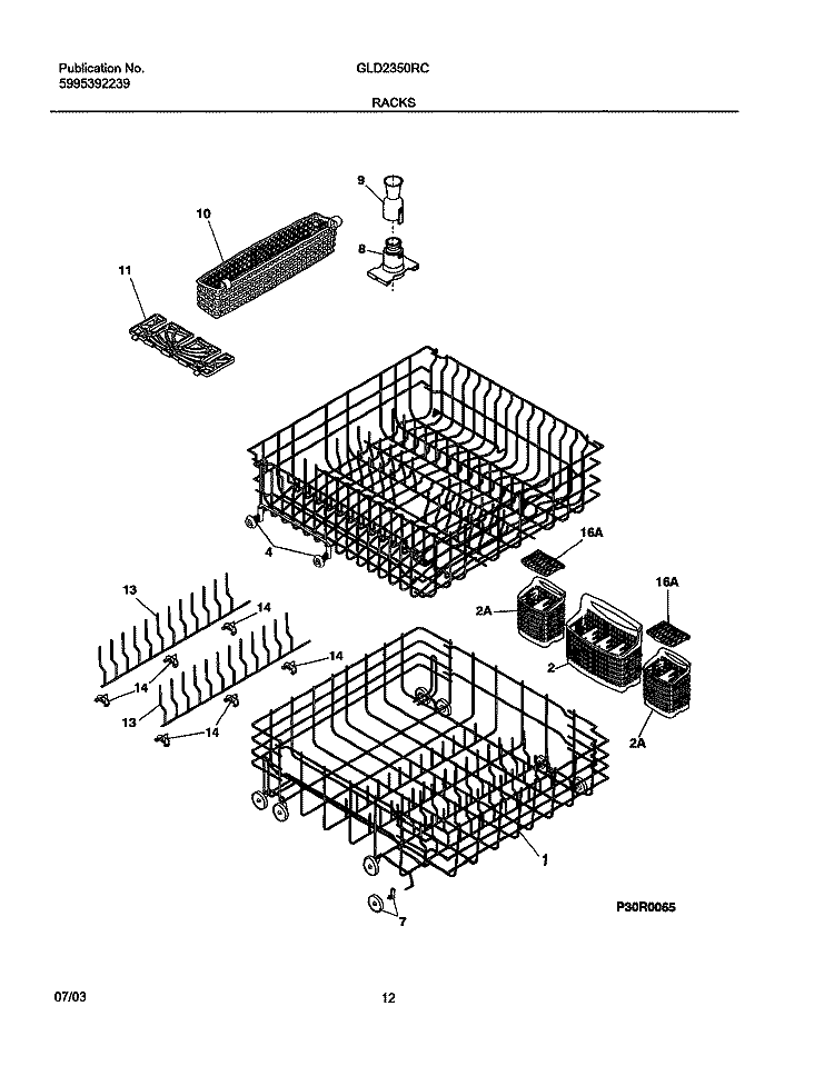 RACKS Diagram and Parts List for GLD2350RCQ0  Frigidaire Dishwasher
