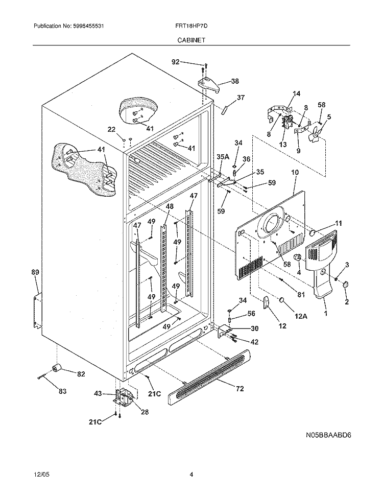 CABINET Diagram and Parts List for FRT18HP7DB7  Frigidaire Refrigerator