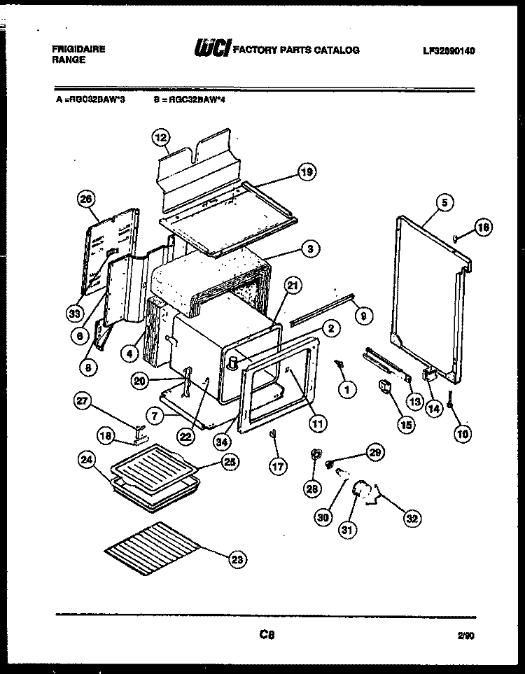 BODY PARTS Diagram and Parts List for RGC32BAH3  Frigidaire Range