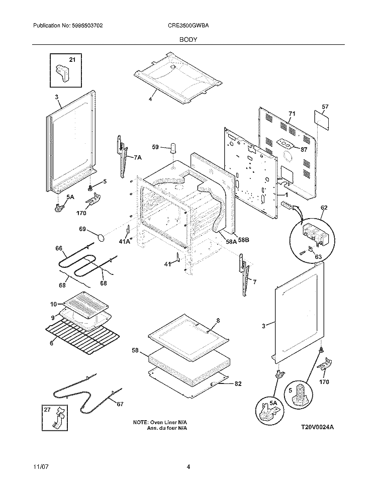 BODY Diagram and Parts List for CRE3500GWBA  Crosley Range