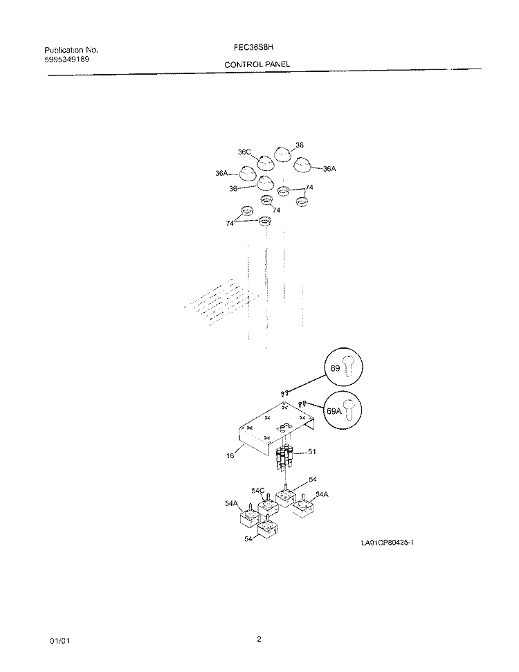 CONTROL PANEL Diagram and Parts List for FEC36S8HSB  Frigidaire Cooktop