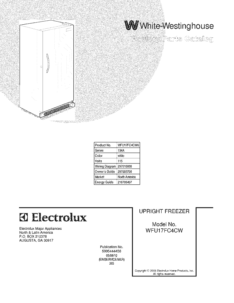 COVER Diagram and Parts List for WFU17FC4CW6  Westinghouse Freezer