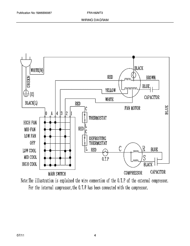 WIRING DIAGRAM Diagram and Parts List for FRA182MT210  Frigidaire Air Conditioner