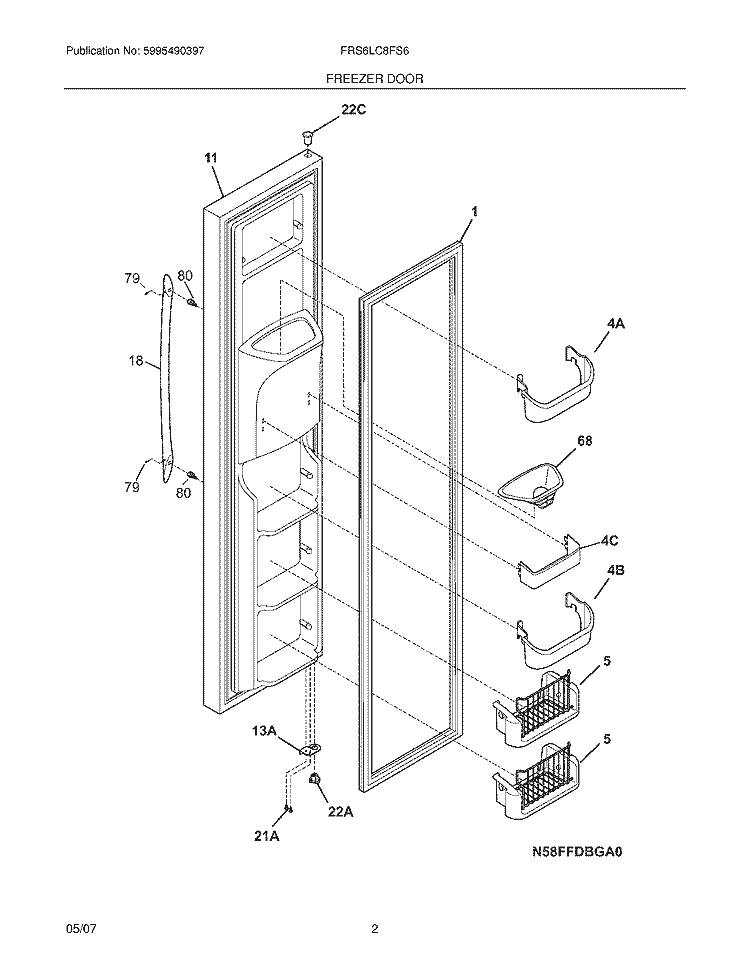 FREEZER DOOR Diagram and Parts List for FRS6LC8FS6  Frigidaire Refrigerator