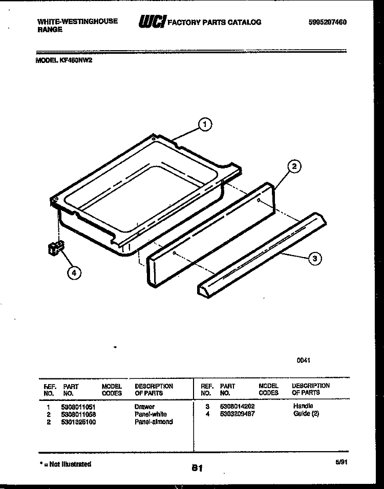 DRAWER PARTS Diagram and Parts List for KF480ND2  Frigidaire Range