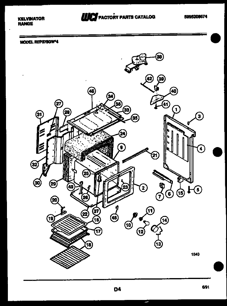OVEN BODY PARTS Diagram and Parts List for REP375GW4  Kelvinator Range