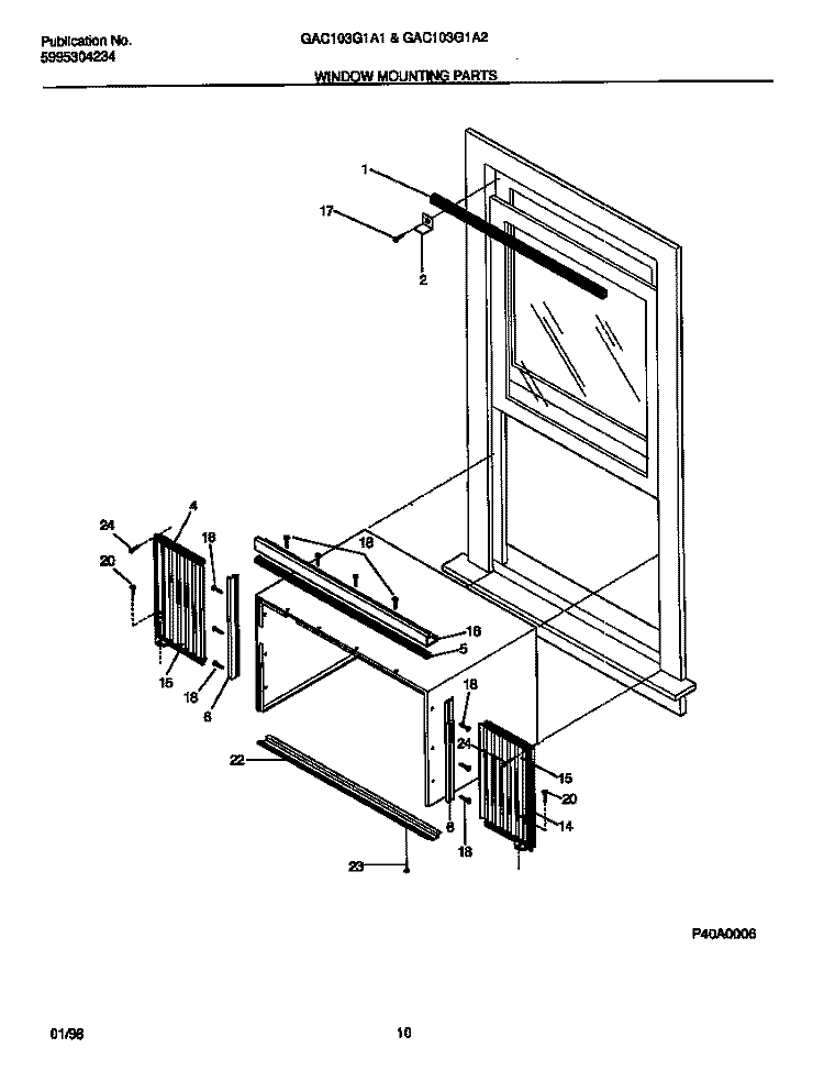 WINDOW MOUNTING PARTS Diagram and Parts List for GAC103G1A1  Gibson Air Conditioner