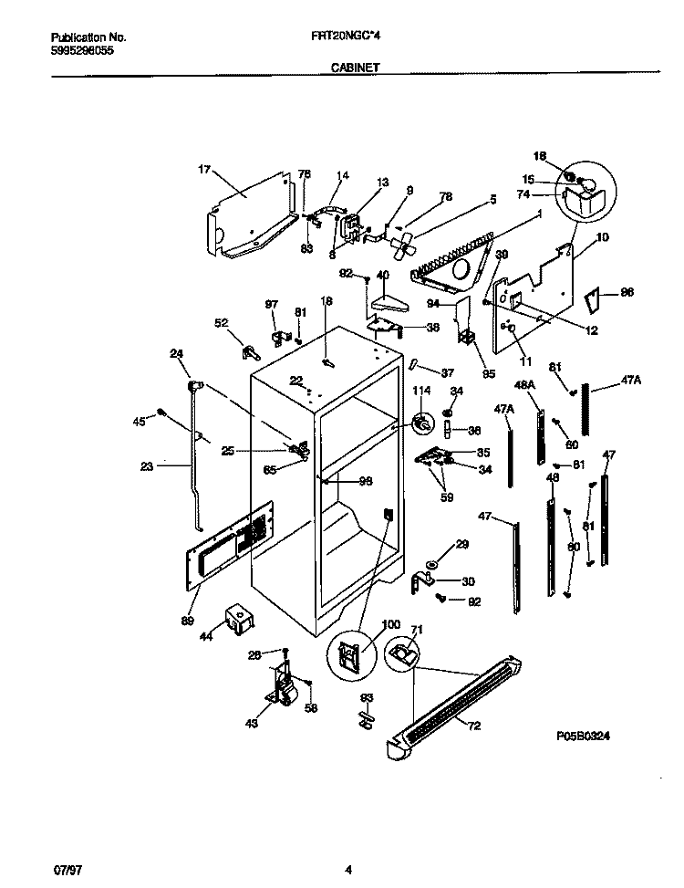 CABINET Diagram and Parts List for FRT20NGCB4  Frigidaire Refrigerator