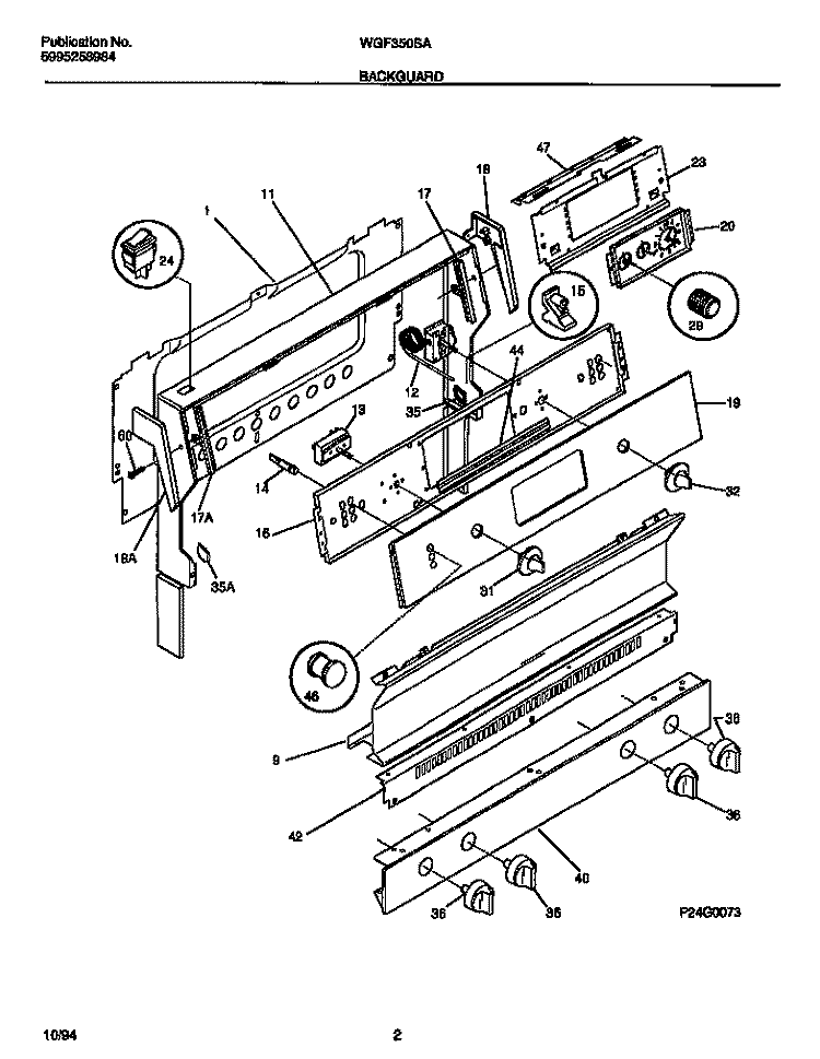 BACKGUARD Diagram and Parts List for WGF353CASB  Frigidaire Range