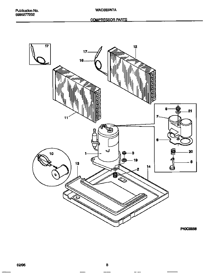 COMPRESSOR PARTS Diagram and Parts List for WAC083W7A5A  Frigidaire Air Conditioner