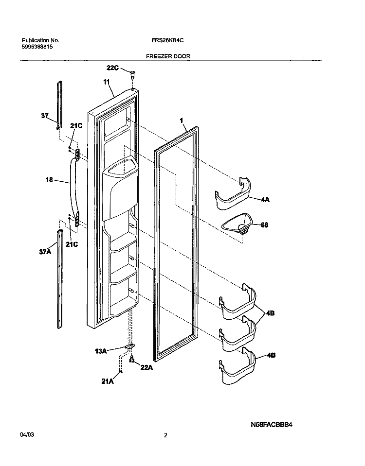 FREEZER DOOR Diagram and Parts List for FRS26KR4CB0  Frigidaire Refrigerator
