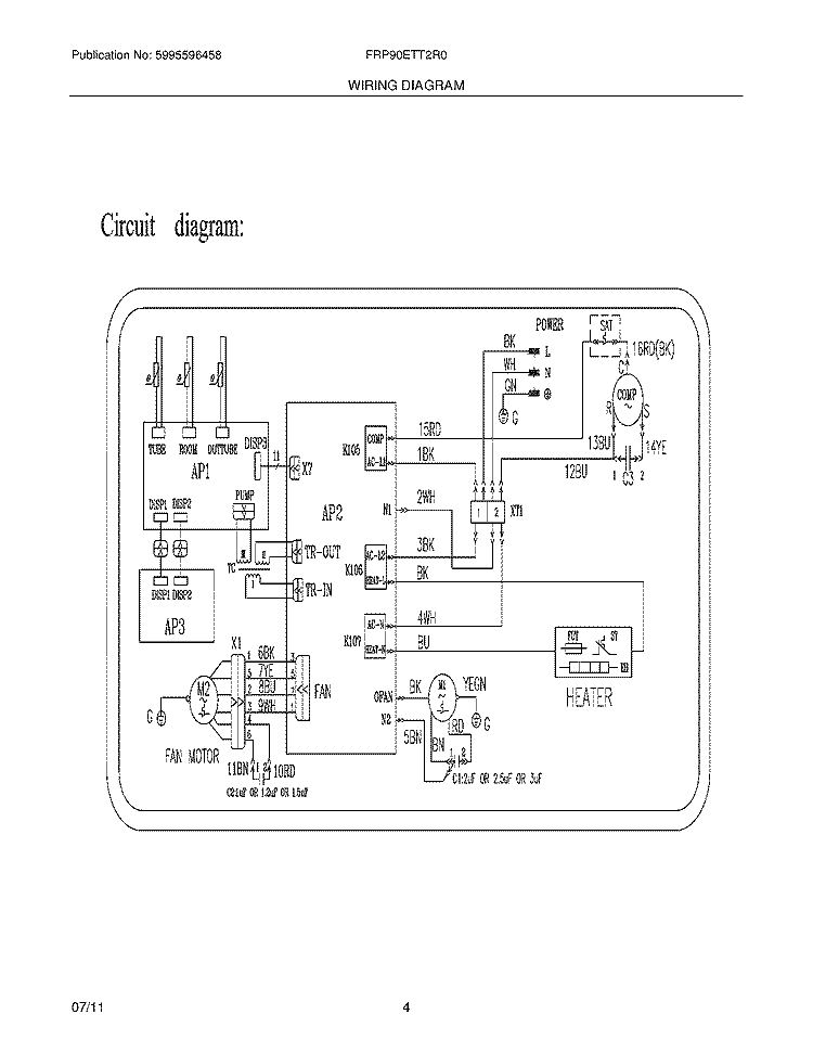 WIRING DIAGRAM Diagram and Parts List for FRP90ETT2R0  Frigidaire Air Conditioner