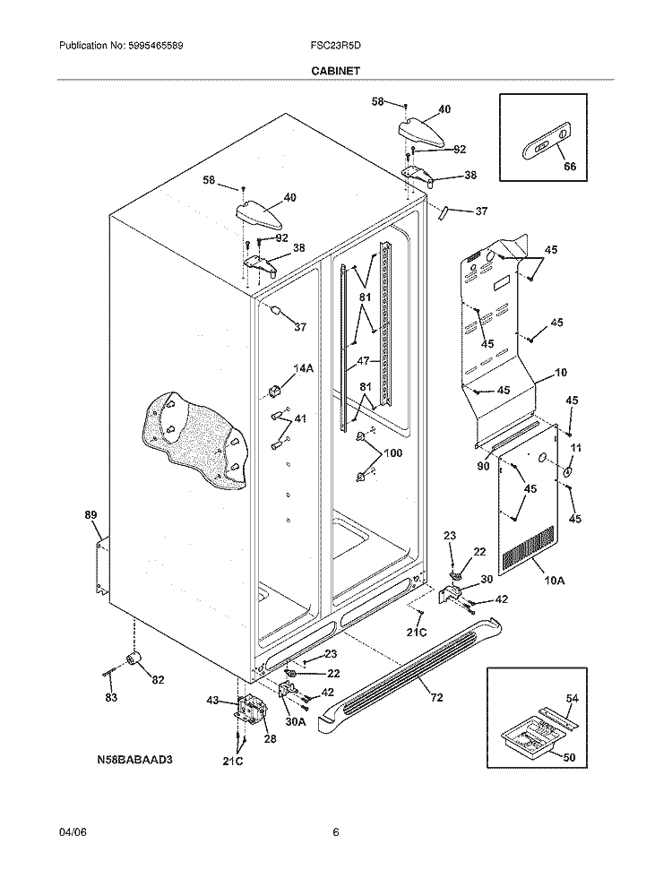 CABINET Diagram and Parts List for FSC23R5DW8  Frigidaire Refrigerator
