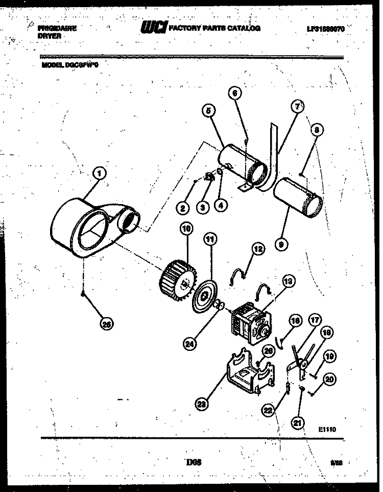 MOTOR AND BLOWER PARTS Diagram and Parts List for DGCSFW0  Frigidaire Dryer