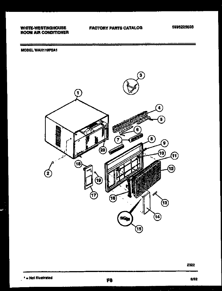 CABINET PARTS Diagram and Parts List for WAH119P2A1  Frigidaire Air Conditioner