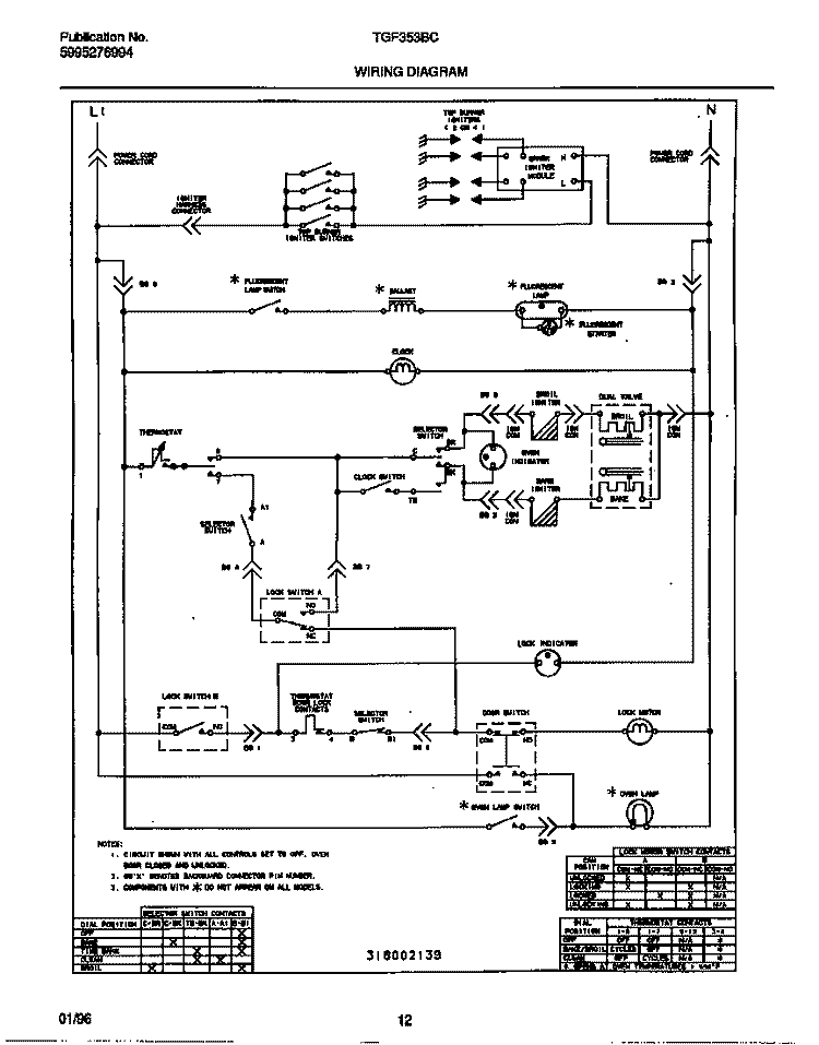 WIRING DIAGRAM Diagram and Parts List for TGF353BCWB  Tappan Range