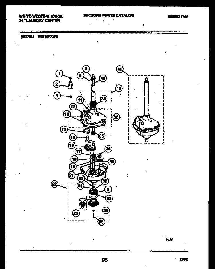 TRANSMISSION PARTS Diagram and Parts List for SM115PXW2  Frigidaire Washer