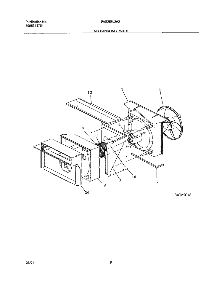 AIR HANDLING Diagram and Parts List for FAS255J2A2  Frigidaire Air Conditioner